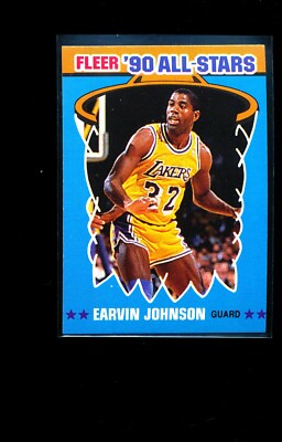 1990  Fleer Sticker #4 Ervin Magic Johnson Sharp See Scan