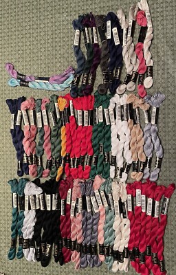 Lot Of 62 DMC Perle 5 embroidery Floss + 2 Anchor Hocking for a total Of 64