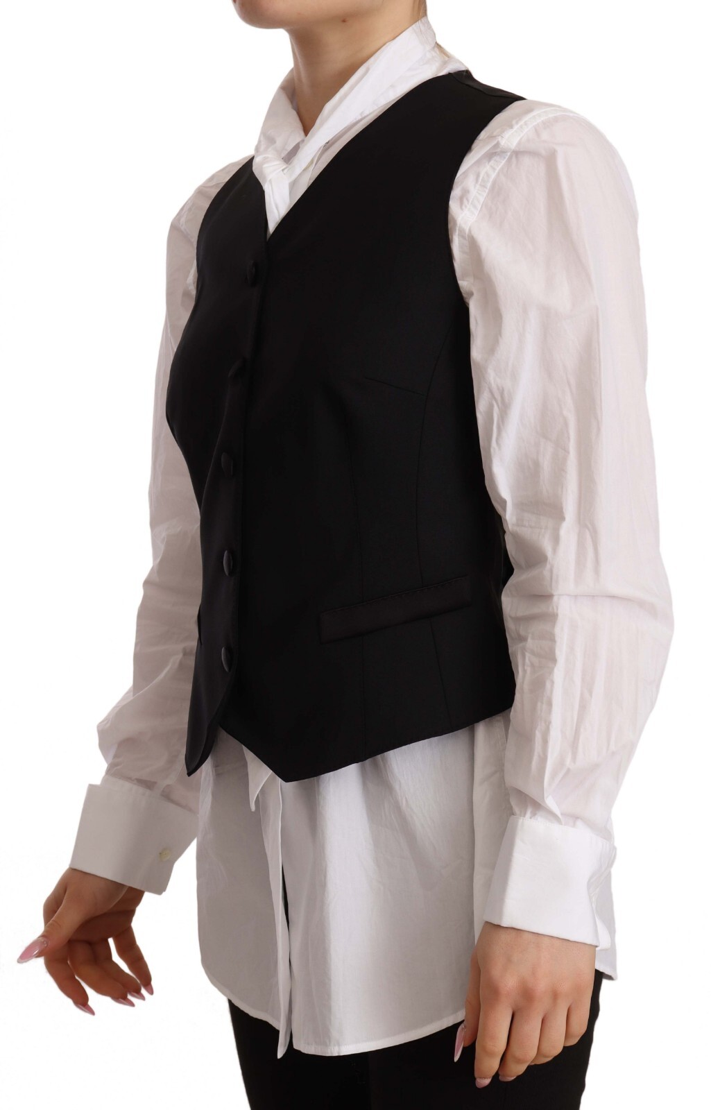 Pre-owned Dolce & Gabbana Top Viscose Black Button Down Sleeveless Vest It42/us8/m $550