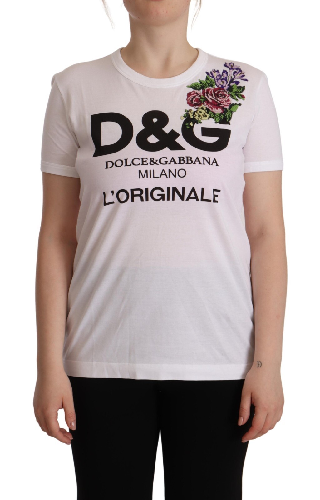 Pre-owned Dolce & Gabbana T-shirt White D&g L'originale Floral Cotton Tee It40/us6/ S $900