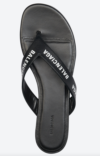 Pre-owned Balenciaga Black White Leather Logo Thong Slide Slip On Sandal Flip Flop Flat 37