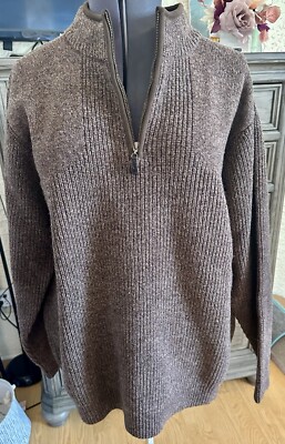 LL BEAN Waterfowl Sweater 1/4 Zip Pullover 100% Merino Lambs Wool Sable Sz XLT