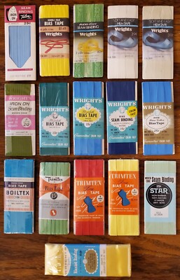 Vtg Lot of 16 Wrights Trimtex Boiltex Star Bias Tape Seam Binding 50s-70s SEALED