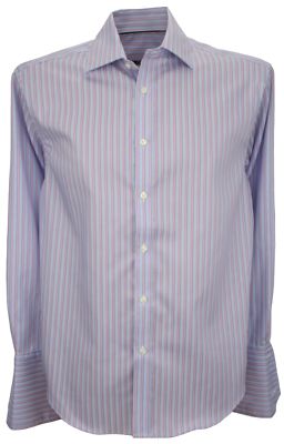 Ex Store Pure Cotton Twin Striped Double Cuff Shirt Blue