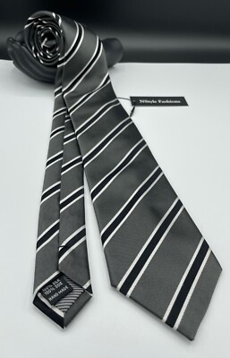 SETAZONE Men's Silk Neck Tie ~ Gray ~ Striped Pattern ~ Hand Made!