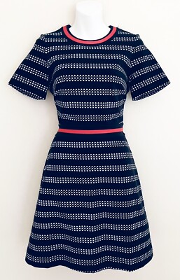 $125 NWT~DRAPER JAMES Star Print Dress XS Navy Blue Ponte A-Line Short Sleeve