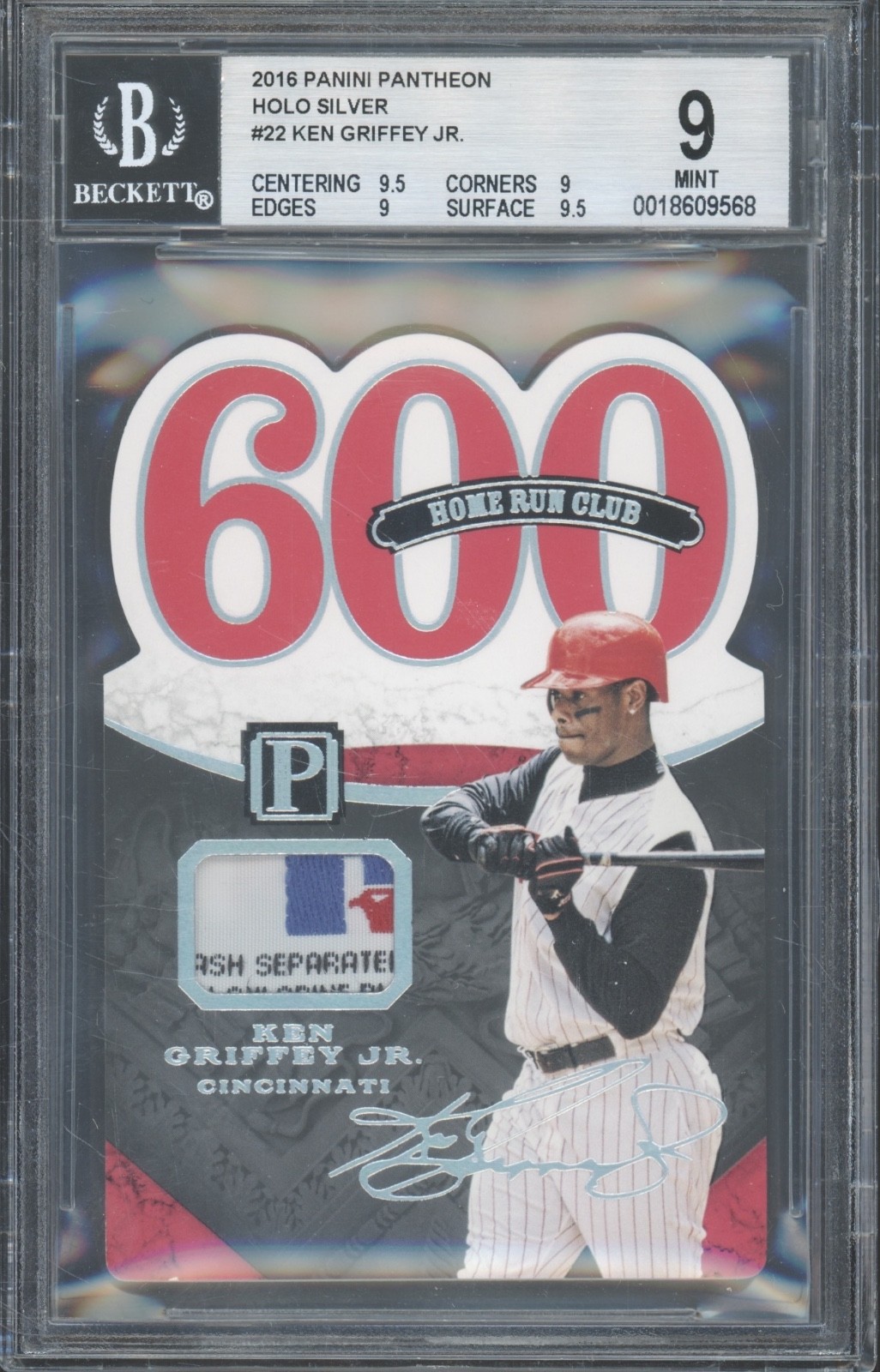 2016 Pantheon Holo Silver 600 Home Run Club Ken Griffey Jr 1/1 Patch Mint BGS 9