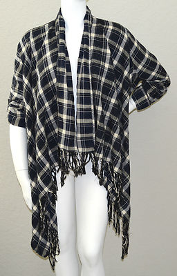 Win Win Apparel Plaid Draped Open Cardigan Jacket Navy Blue Plus XL - New!