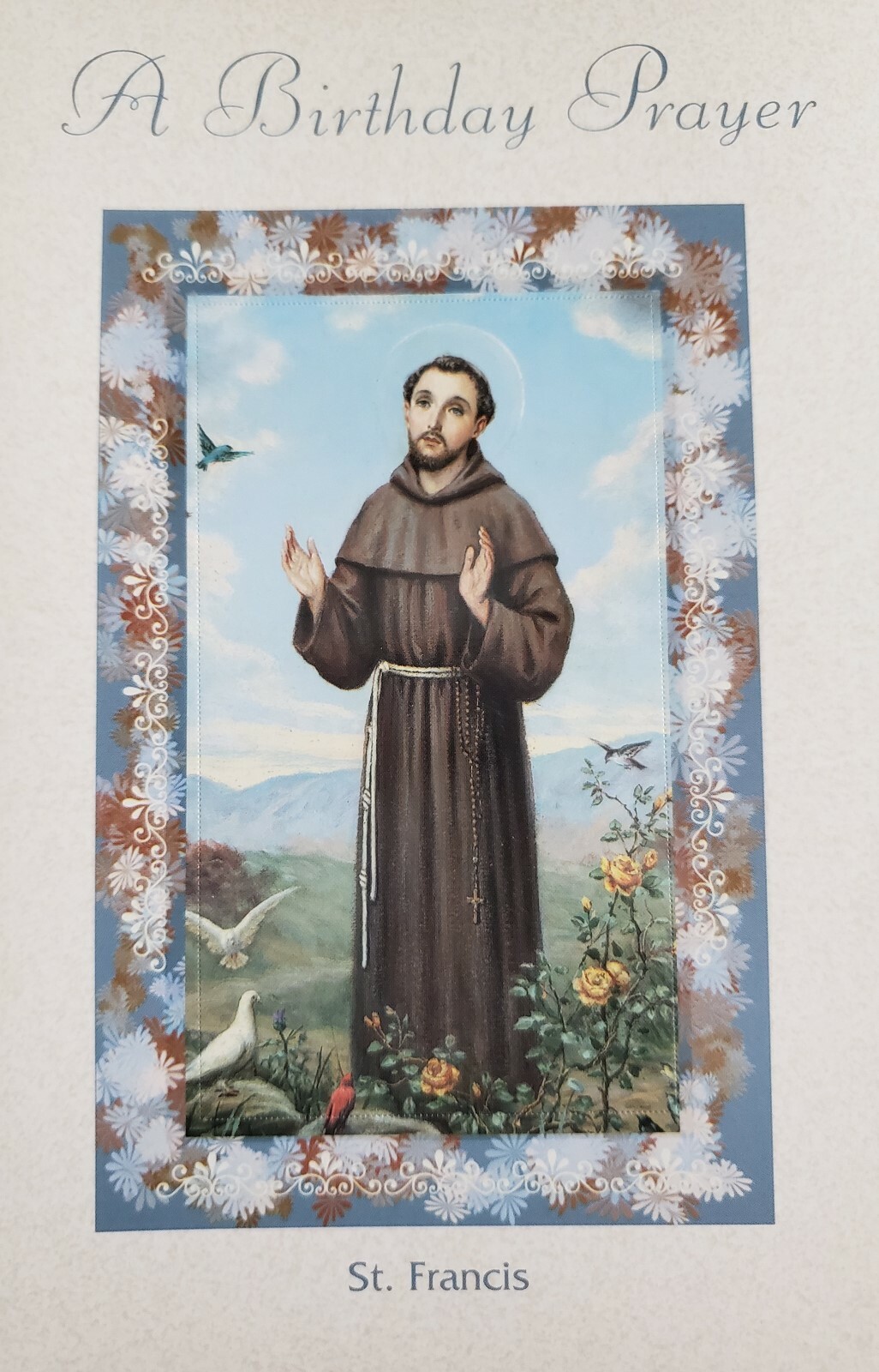 'A Birthday Prayer' greeting card with St. Francis keepsake prayer card