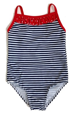 Baby Junge Mädchen Badeanzug rote weiße und blaue Seestreifen 24-36 Monate