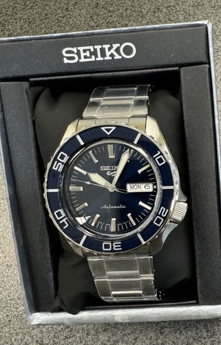 Pre-owned Seiko 5 Automatic Blue Dial Steel Bracelet Men's Watch Srpk97 Made In Japan