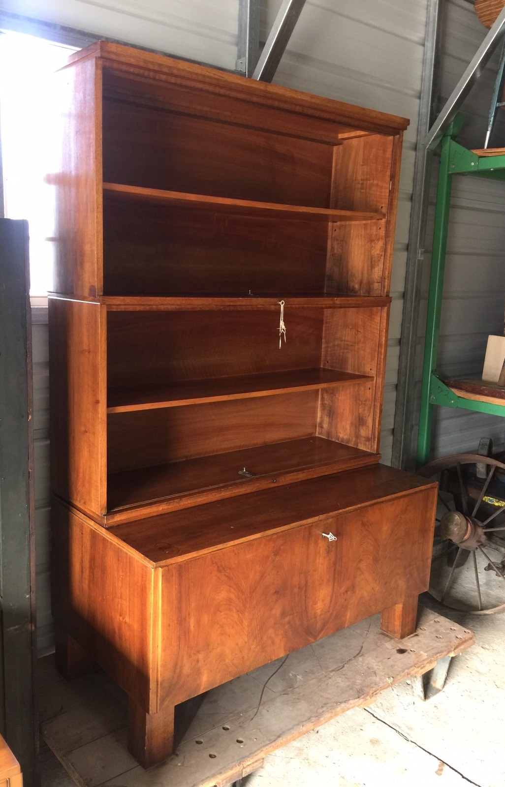 Vtg 4pc Stacking Walnut Cabinet Bookcase Antique Wood Cupboard Library Hutch Key