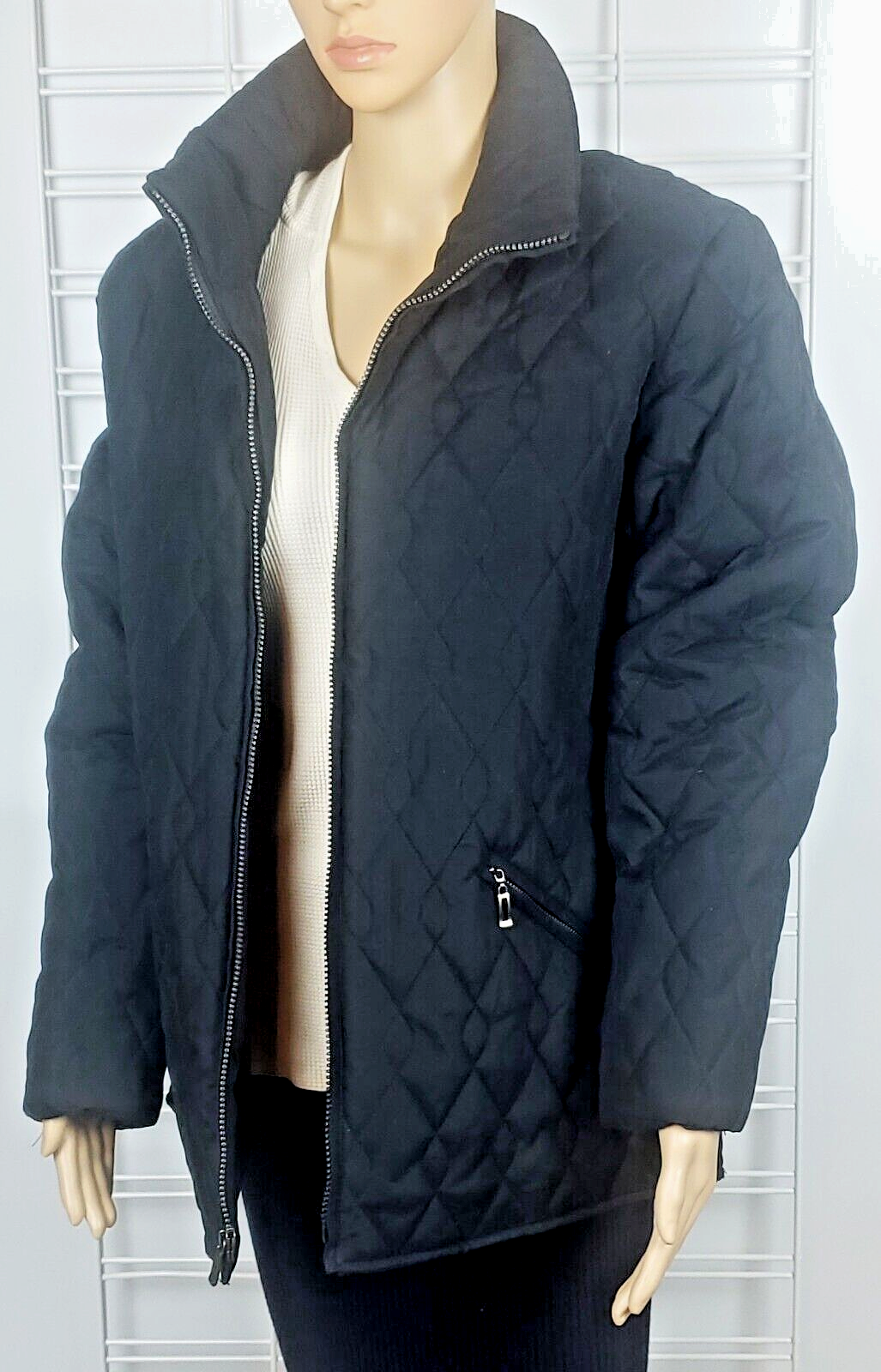 Pacific Trail Womens Black Velvet Puffer Jacket Quilted Size L Warm Winter Coat