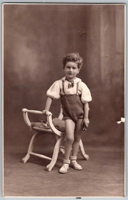 Antique RPPC Postcard Cute Boy Knitted Romper and Puffy Sleeve 1920s