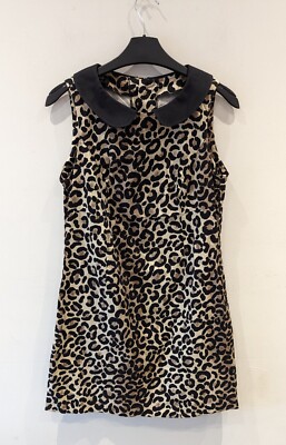 Blanco Ladies Cheetah Print Dress Size Medium Sleeveless Collared Black/ Brown 