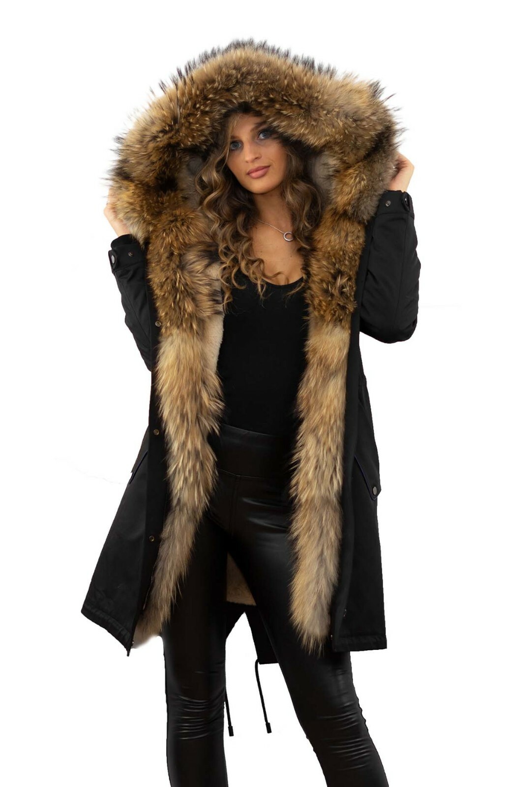 MARKENLOS DAMEN WINTER PARKA MANTEL JACKE PELZJACKE MIT XXL PELZKRAGEN ECHTFELL ECHTPELZ