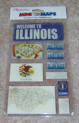 Reminisce Mini Maps Epoxy Sticker ~ Illinois