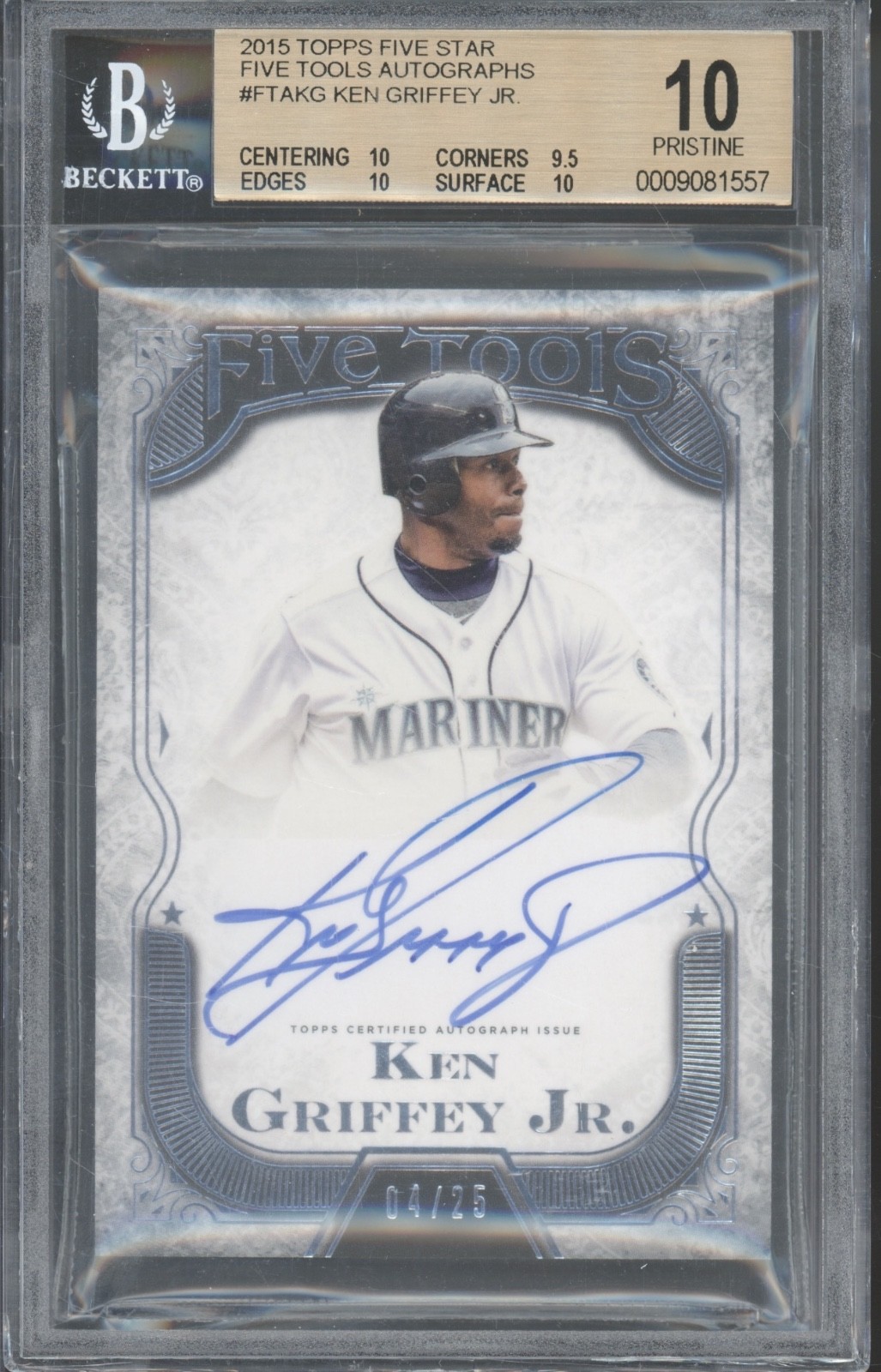 2015 Topps Five Star Ken Griffey Jr 4/25 Pop 1 Autograph Pristine BGS 10 10 Auto