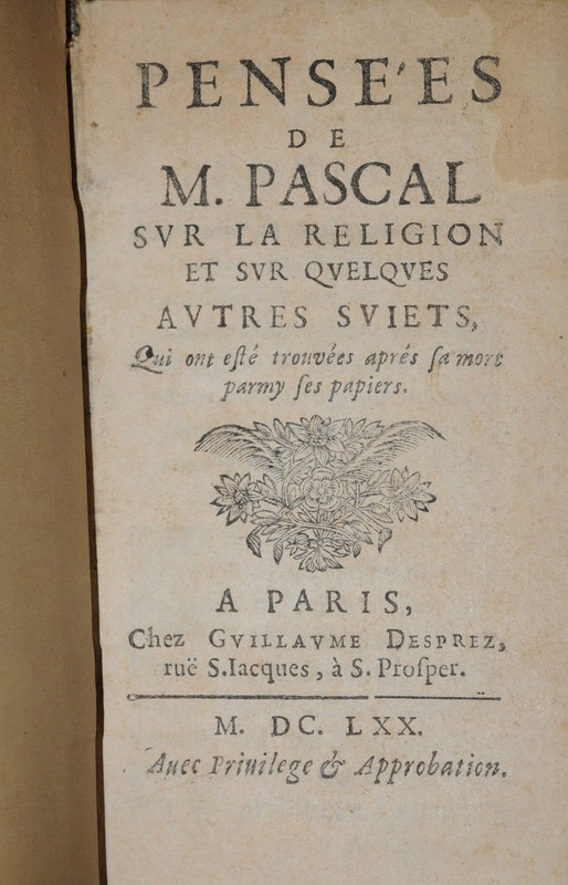 Pascal, PensÃ©Es De M. Pascal Sur La Religion, 1670