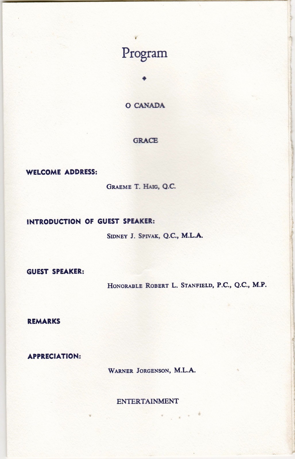 Conservative Party 1972 Fund Raiser Program Robert Stanfield slc