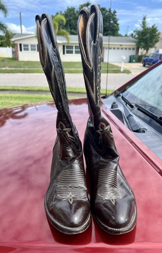 Vintage Tony Lama Cowboy Boots Men 9.5D 6966 Dark Brown Western