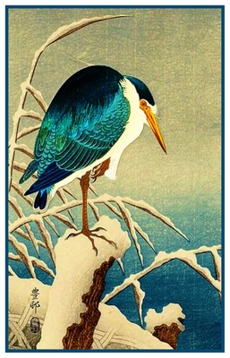 Ohara Shoson Koson Blue Heron in Snow Bird Counted Cross Stitch Pattern