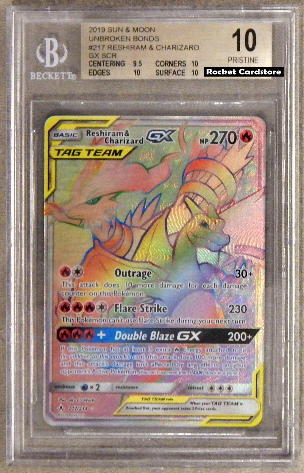 Pokemon Reshiram Charizard GX 217/214 Unbroken Bonds BGS 10