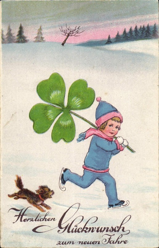 (73661) Neujahr - Kind Mit Schlittschuhen, Kleeblatt + Hund - Radibor 1931