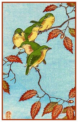 Japanese Autumn Bird Tree Branch Ohara Shoson Koson Counted Cross Stitch Pattern