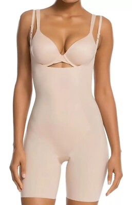 Spanx Power Mid Thigh Bodysuit Open Bust Ultra Soft - Soft Nude - Medium