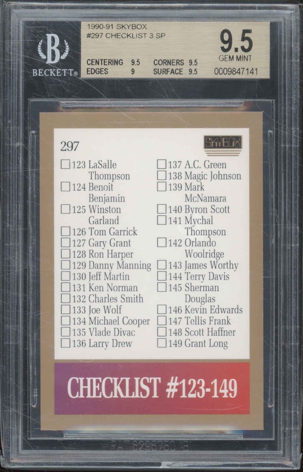 1990 Skybox Basketball #297 Checklist 3 SP Gem Mint BGS 9.5
