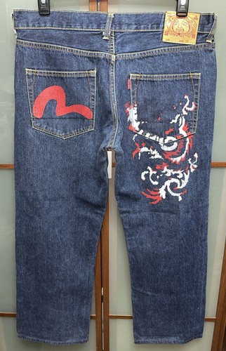 Evisu Jeans Indigo Genes Mens 38x28 Painted Dragon Japan Selvedge