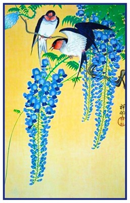 Japanese Ohara Shoson Koson Wisteria Swallows Bird Counted Cross Stitch Pattern