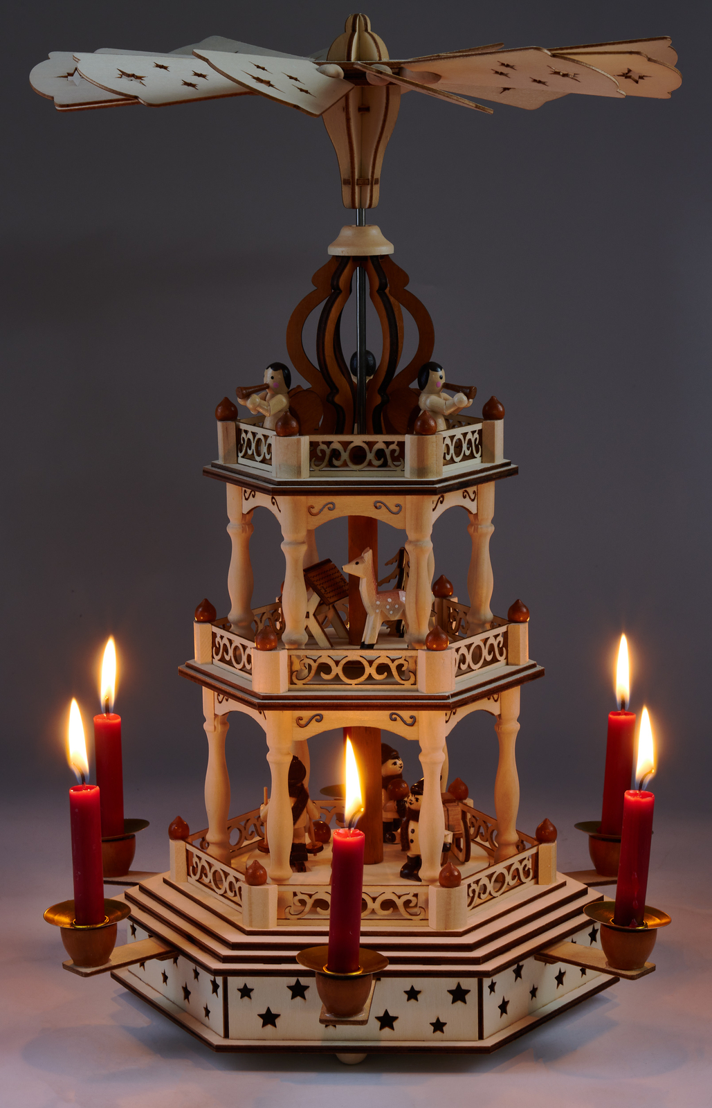 BRUBAKER Christmas Pyramid - 18 Inches - 3 Tier Carousel - Designed in Germany