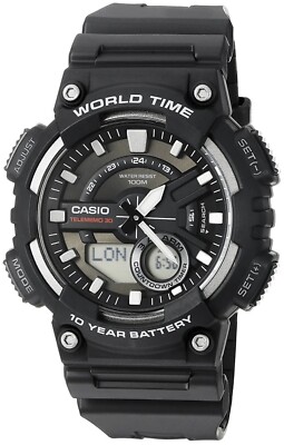 Casio Men's Quartz World Time 10 Yr Battery Black Resin 47mm Watch AEQ110W-1A