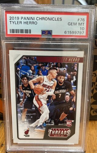 TYLER HERRO 2019 Panini Threads Chronicles Rookie Card Miami Heat PSA 10 GEM MNT. rookie card picture