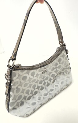 Coach Signature Small Optic C Canvas Shoulder Bag Grey Snake Skin 90s Y2K Read