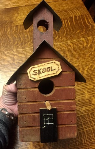 Vintage Small Schoolhouse School Folk Art Handmade Birdhouse Primitive