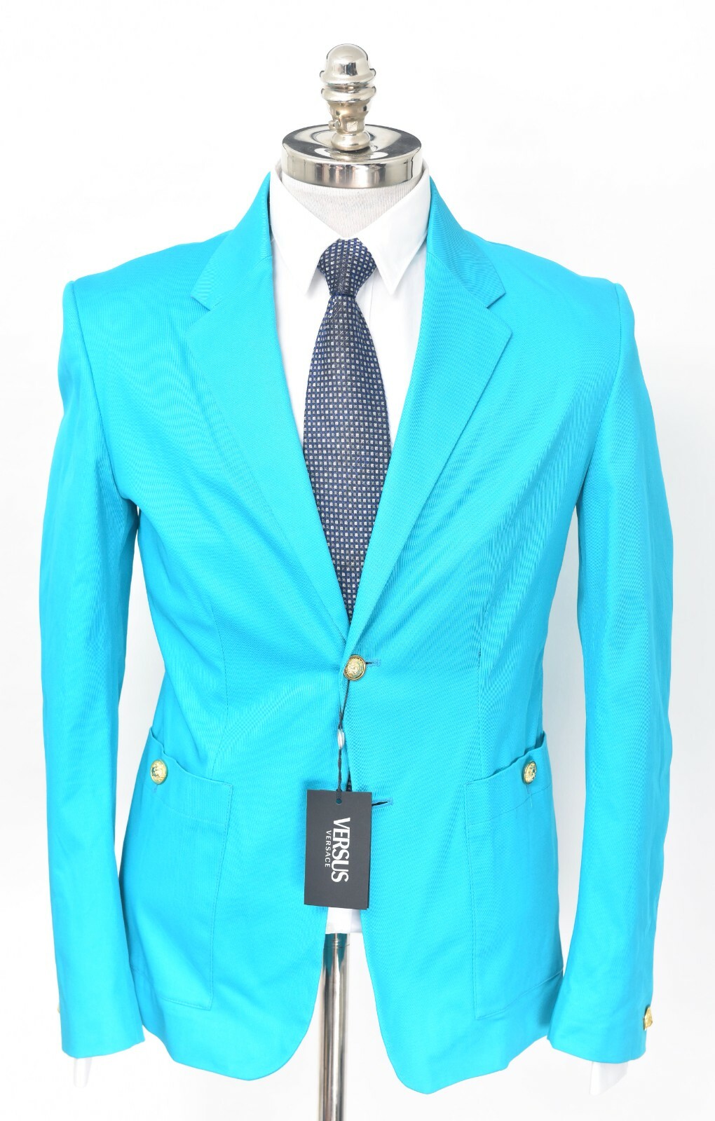 Pre-owned Versace Versus By  Turquoise Cotton Notch Lapel Sport Coat 38 R (eu 48) In Blue