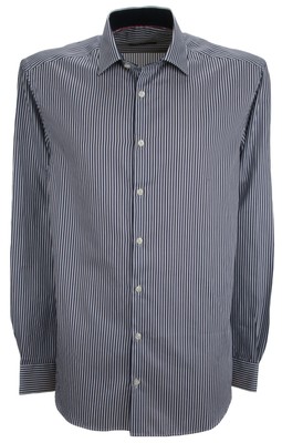 Ex-Store Bengal Stripe Tailored Fit Shirt with Contrast Cuffs Navy & White