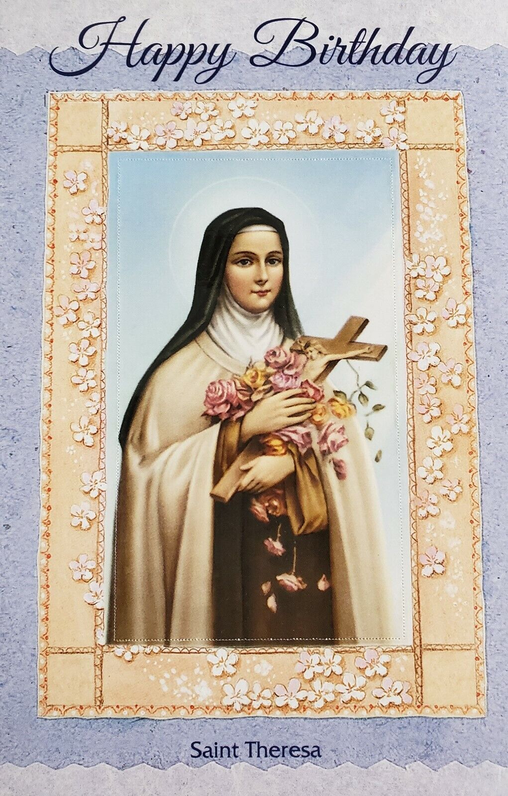 'Happy Birthday' greeting card with keepsake St. Theresa prayer card