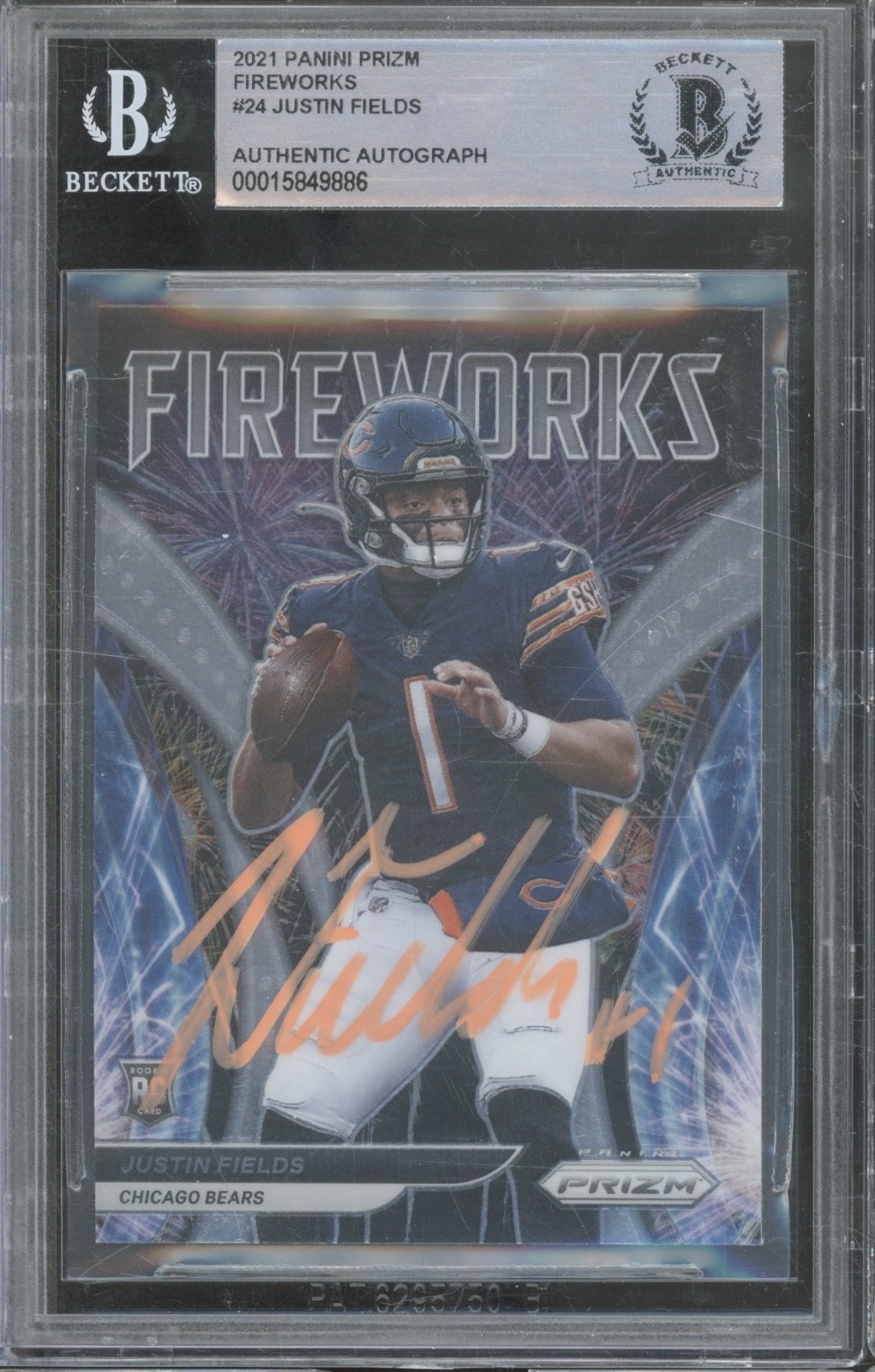 2021 Panini Prizm Fireworks #24 Justin Fields RC BAS Beckett Authentic Auto