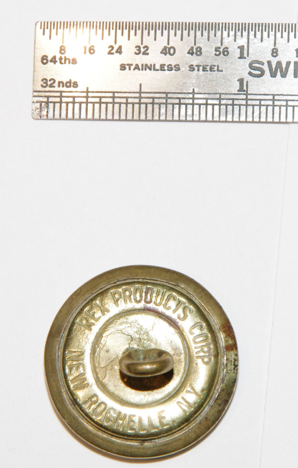 ANTIQUE VINTAGE MILITARY BUTTON US GREAT SEAL REX PRODUCTS CORP NEW ROCHELLE NY