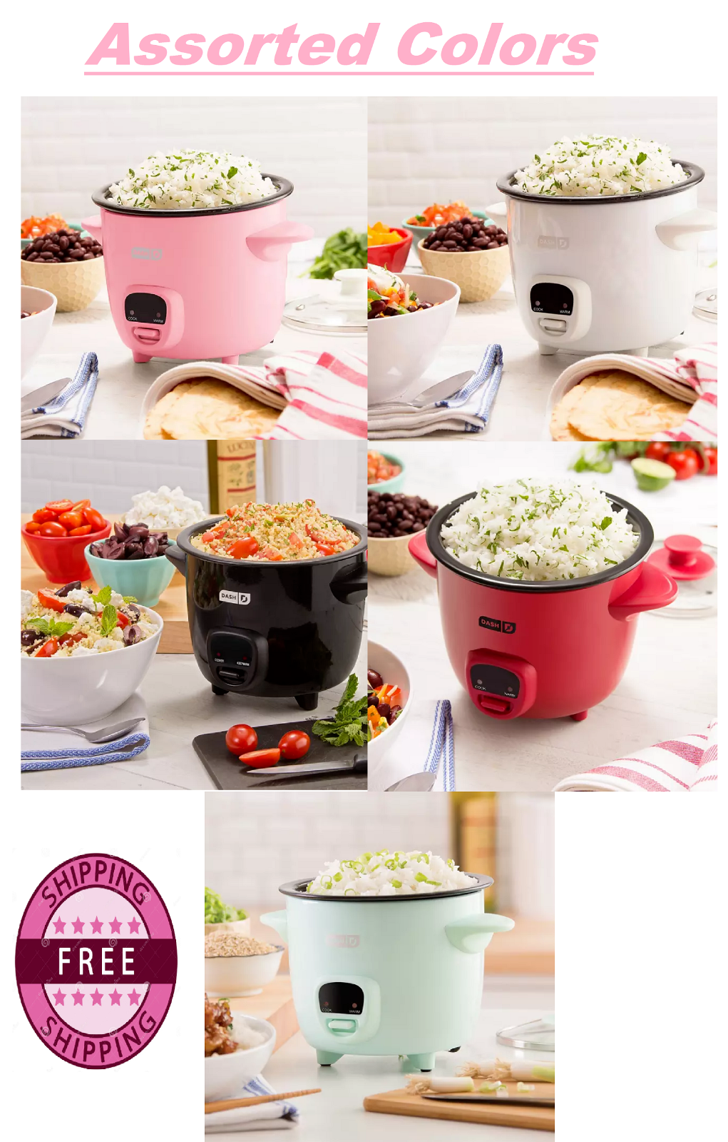 Dash Mini 2-Cup Rice Cooker with Keep Warm Function (Assorted Colors)