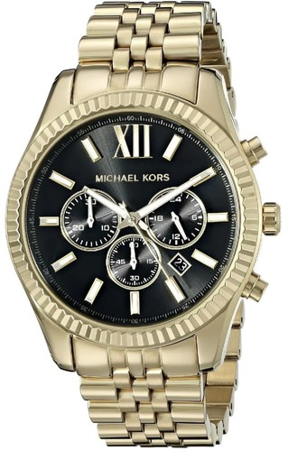MICHAEL KORS　時計　ゴールド×ブラック Michael Kors Lexington Chronograph Black Dial Gold Steel