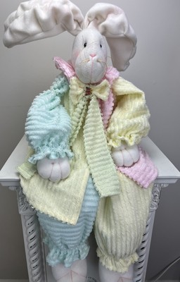 Vtg Easter Bunny Rabbit Shelf Sitter Plush Pastel Colors