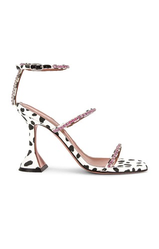 Amina Muaddi Gilda Crystal-Embellished Dalmation-Print Satin