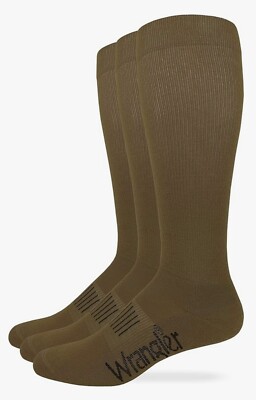 Wrangler Mens Ultra Dri Seamless Toe Western Boot Socks 4 Pair Large Coyote