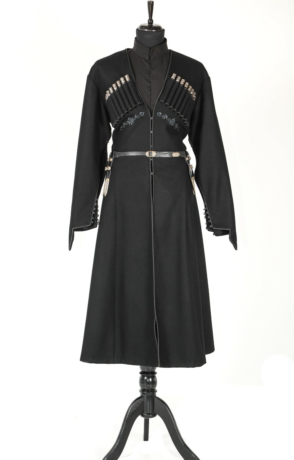 Pre-owned Handmade Men's  Coat "chokha" With Beautiful Details (a Sword, A Belt ) In Black