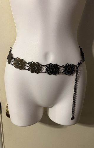 Women Rusty Silver Metal Chain Ethnic Charms Fashion Belt Silver S